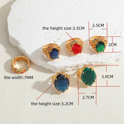 Elegant Classical Vintage Style Water Droplets Copper Plating Inlay Zircon 14k Gold Plated Open Rings