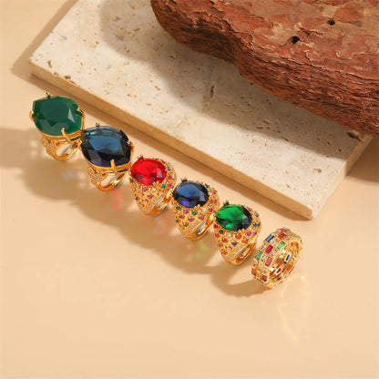 Elegant Classical Vintage Style Water Droplets Copper Plating Inlay Zircon 14k Gold Plated Open Rings