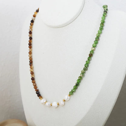 Elegant Color Block Natural Stone Freshwater Pearl Turquoise  Beaded Plating 18k Gold Plated Necklace