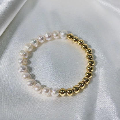 Elegant Color Block Stainless Steel Freshwater Pearl Bracelets In Bulk