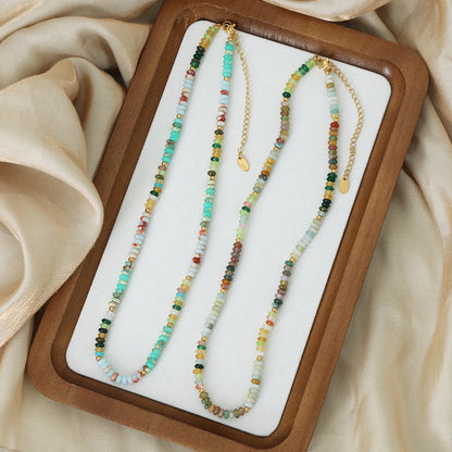 Elegant Colorful Natural Stone Beaded Plating 18k Gold Plated Necklace