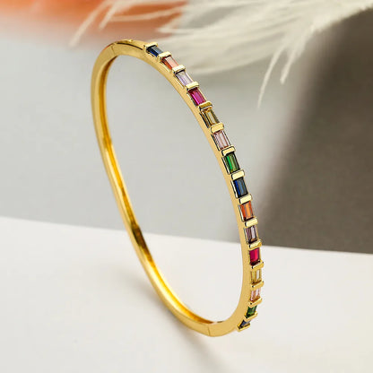 Elegant Colorful Square Copper 18k Gold Plated Zircon Bangle In Bulk