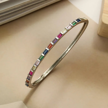 Elegant Colorful Square Copper 18k Gold Plated Zircon Bangle In Bulk