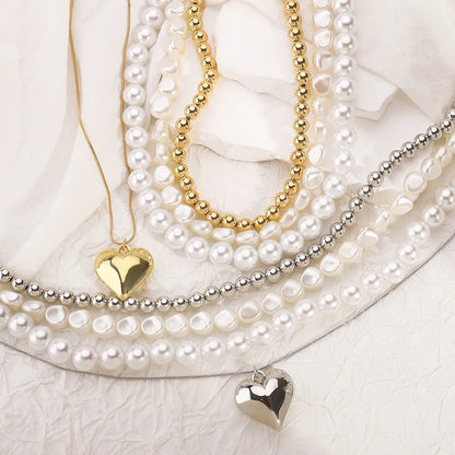 Elegant Commute Heart Shape CCB Imitation Pearl Beaded Women'S Bracelets Necklace