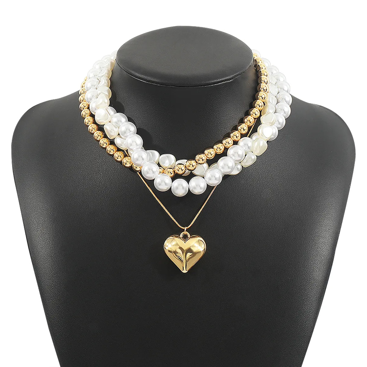 Elegant Commute Heart Shape CCB Imitation Pearl Beaded Women'S Bracelets Necklace