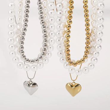 Elegant Commute Heart Shape CCB Imitation Pearl Beaded Women'S Bracelets Necklace