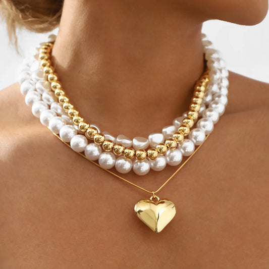 Elegant Commute Heart Shape CCB Imitation Pearl Beaded Women'S Bracelets Necklace