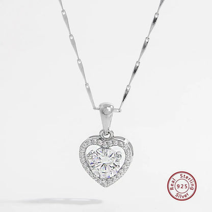 Elegant Commute Heart Shape Sterling Silver Inlay Zircon White Gold Plated Pendant Necklace