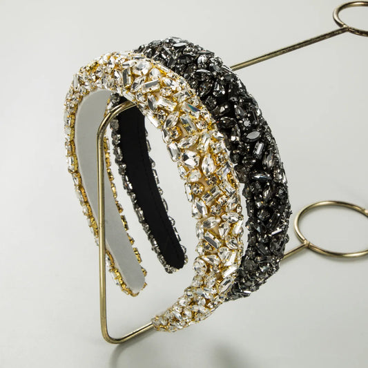 Women'S Elegant Commute Solid Color Cloth Sponge Inlay Rhinestones Hair Band