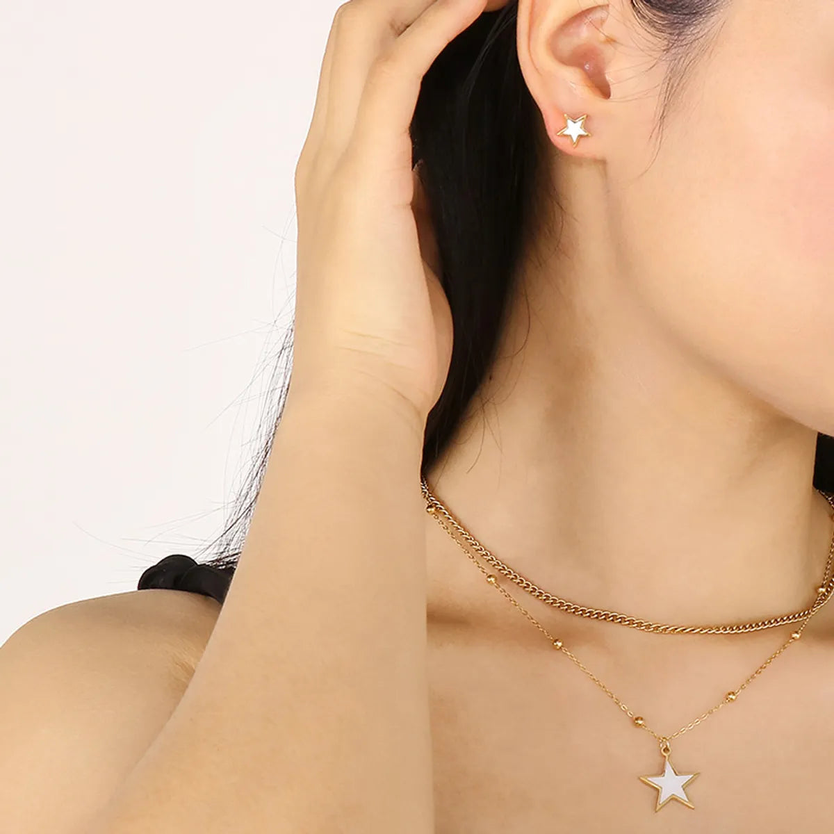 Wholesale Elegant Commute Star Heart Shape Titanium Steel Layered Plating Hollow Out 18k Gold Plated Earrings Necklace