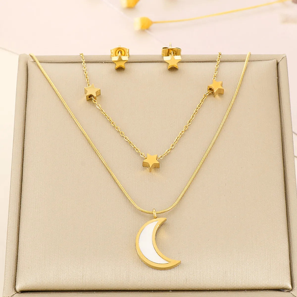 Wholesale Elegant Commute Star Heart Shape Titanium Steel Layered Plating Hollow Out 18k Gold Plated Earrings Necklace