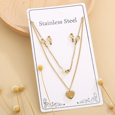 Elegant Commute Star Heart Shape Titanium Steel Layered Plating Hollow Out 18k Gold Plated Earrings Necklace