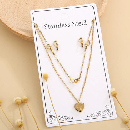 Elegant Commute Star Heart Shape Titanium Steel Layered Plating Hollow Out 18k Gold Plated Earrings Necklace