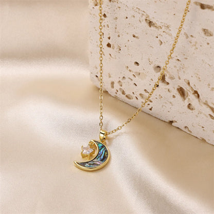 Elegant Commute Star Moon Stainless Steel Brass 18k Gold Plated Zircon Pendant Necklace In Bulk