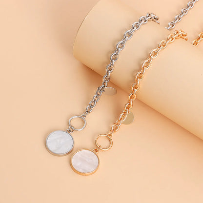 Elegant Cross Circle Alloy Metal Button Women's Pendant Necklace