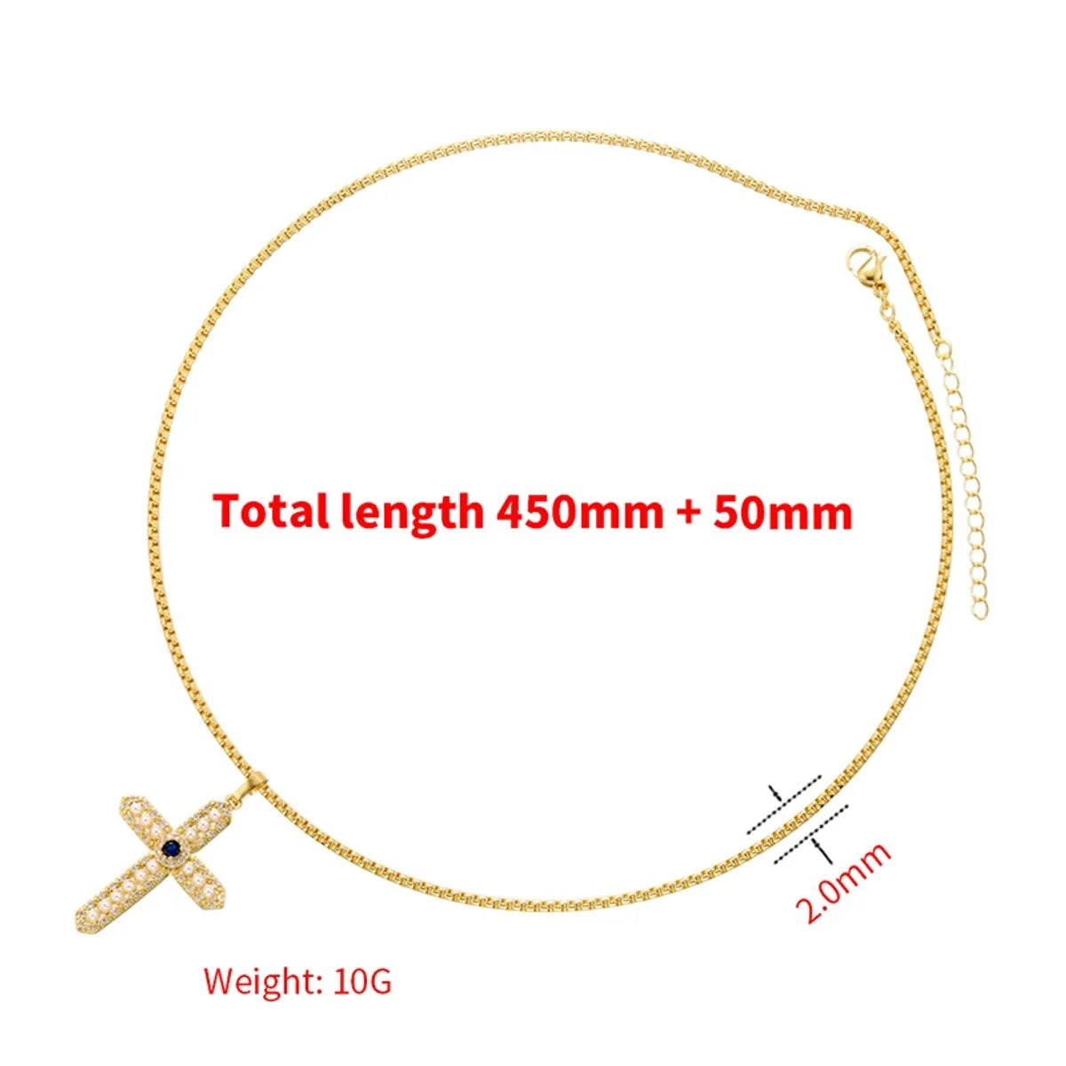 Elegant Cross Copper 18k Gold Plated Artificial Pearls Zircon Pendant Necklace In Bulk