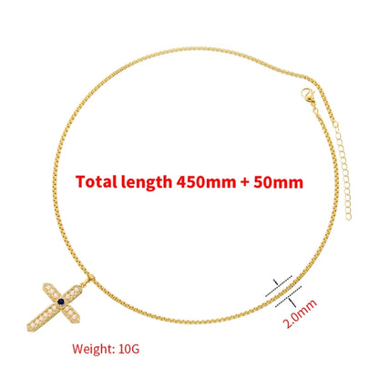 Elegant Cross Copper 18k Gold Plated Artificial Pearls Zircon Pendant Necklace In Bulk