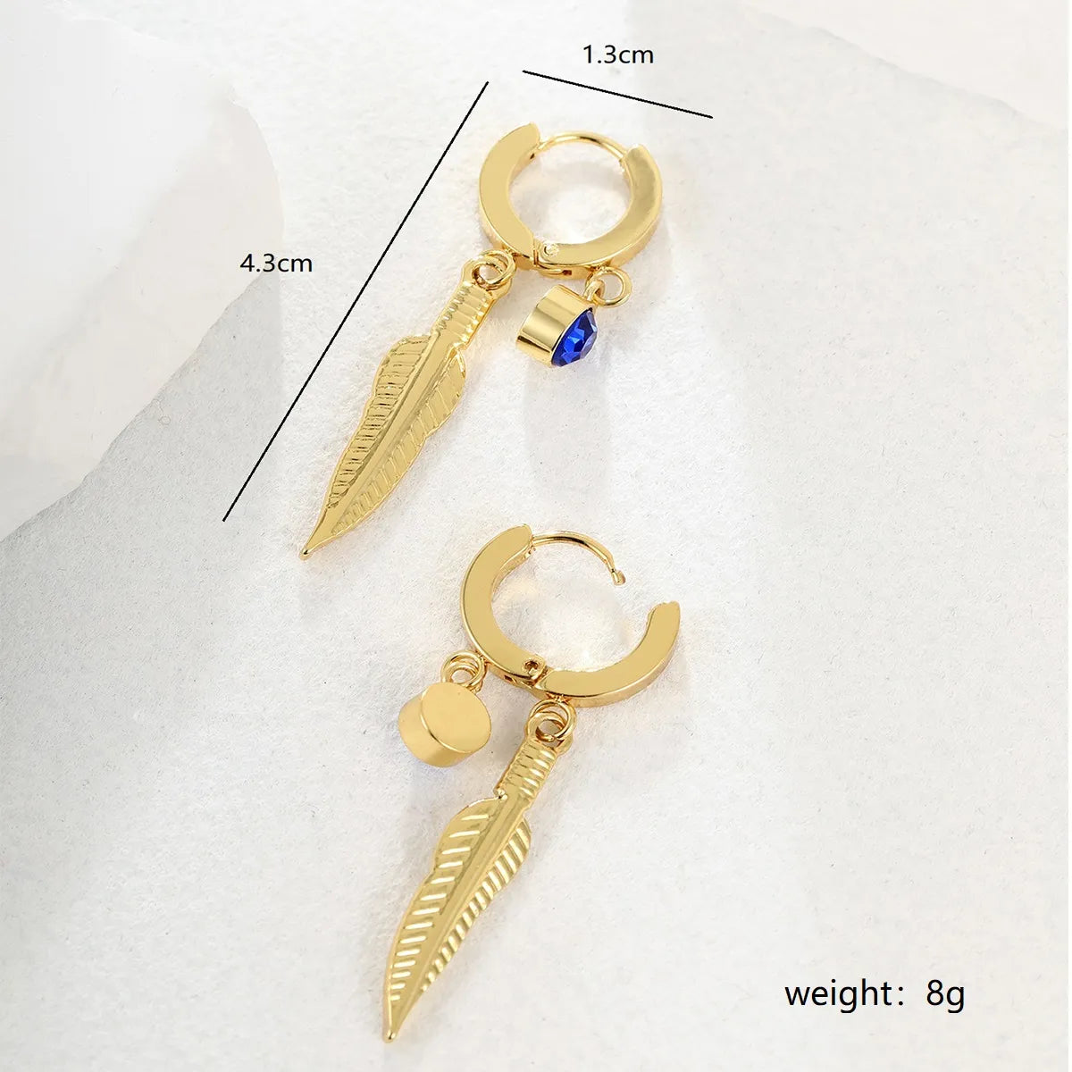 1 Pair Elegant Cross Feather Plating Stainless Steel Tassel 18k Gold Plated Dangling Earrings