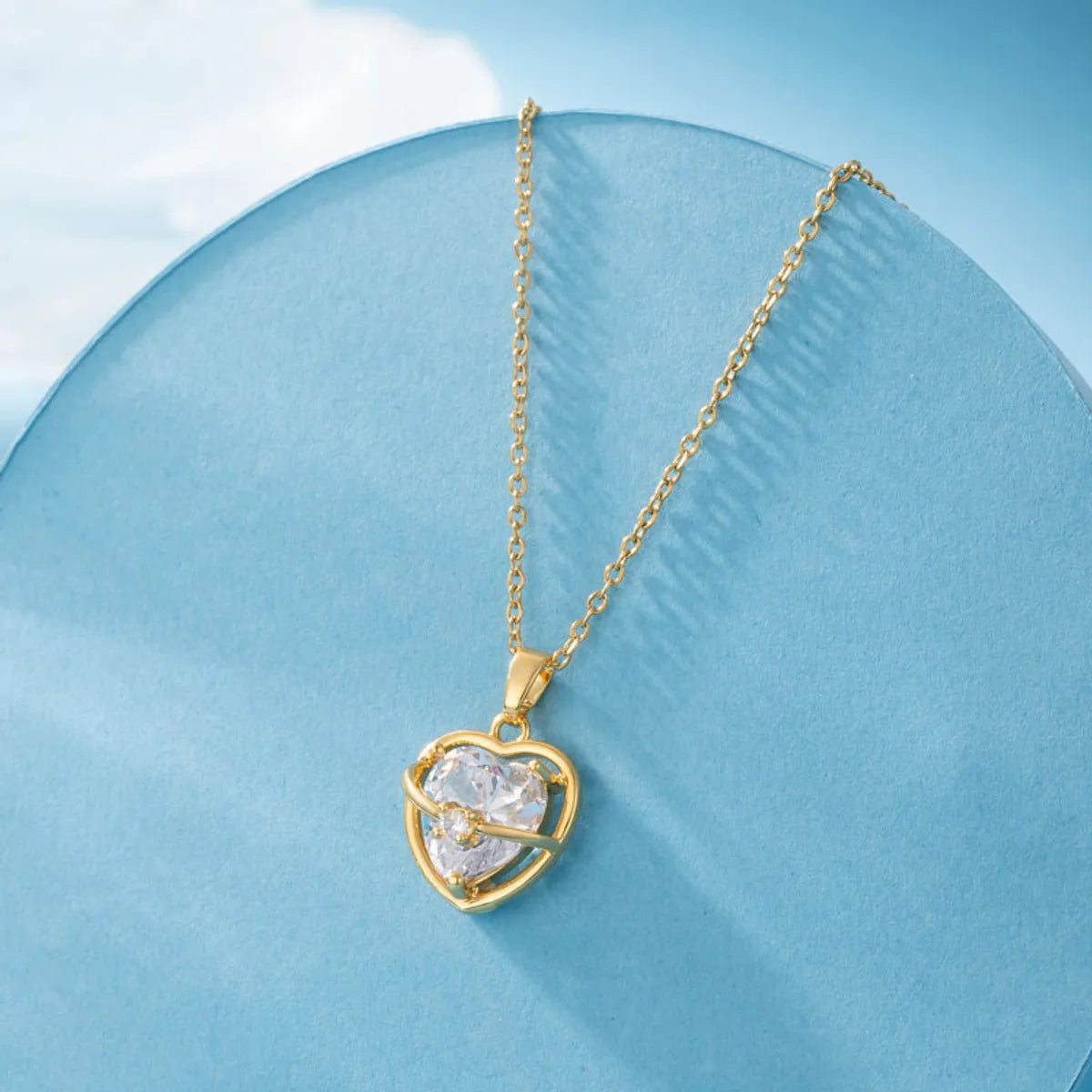 Elegant Cross Heart Shape Flower Stainless Steel Titanium Steel Plating Inlay Zircon 18k Gold Plated Gold Plated Pendant Necklace