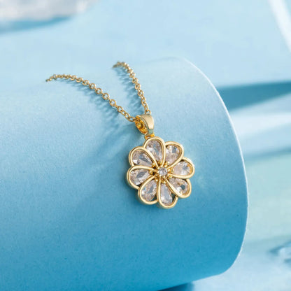 Elegant Cross Heart Shape Flower Stainless Steel Titanium Steel Plating Inlay Zircon 18k Gold Plated Gold Plated Pendant Necklace