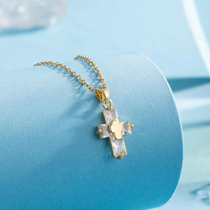 Elegant Cross Heart Shape Flower Stainless Steel Titanium Steel Plating Inlay Zircon 18k Gold Plated Gold Plated Pendant Necklace