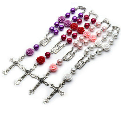 Elegant Cross Rose Alloy Resin Glass Wholesale Bracelets