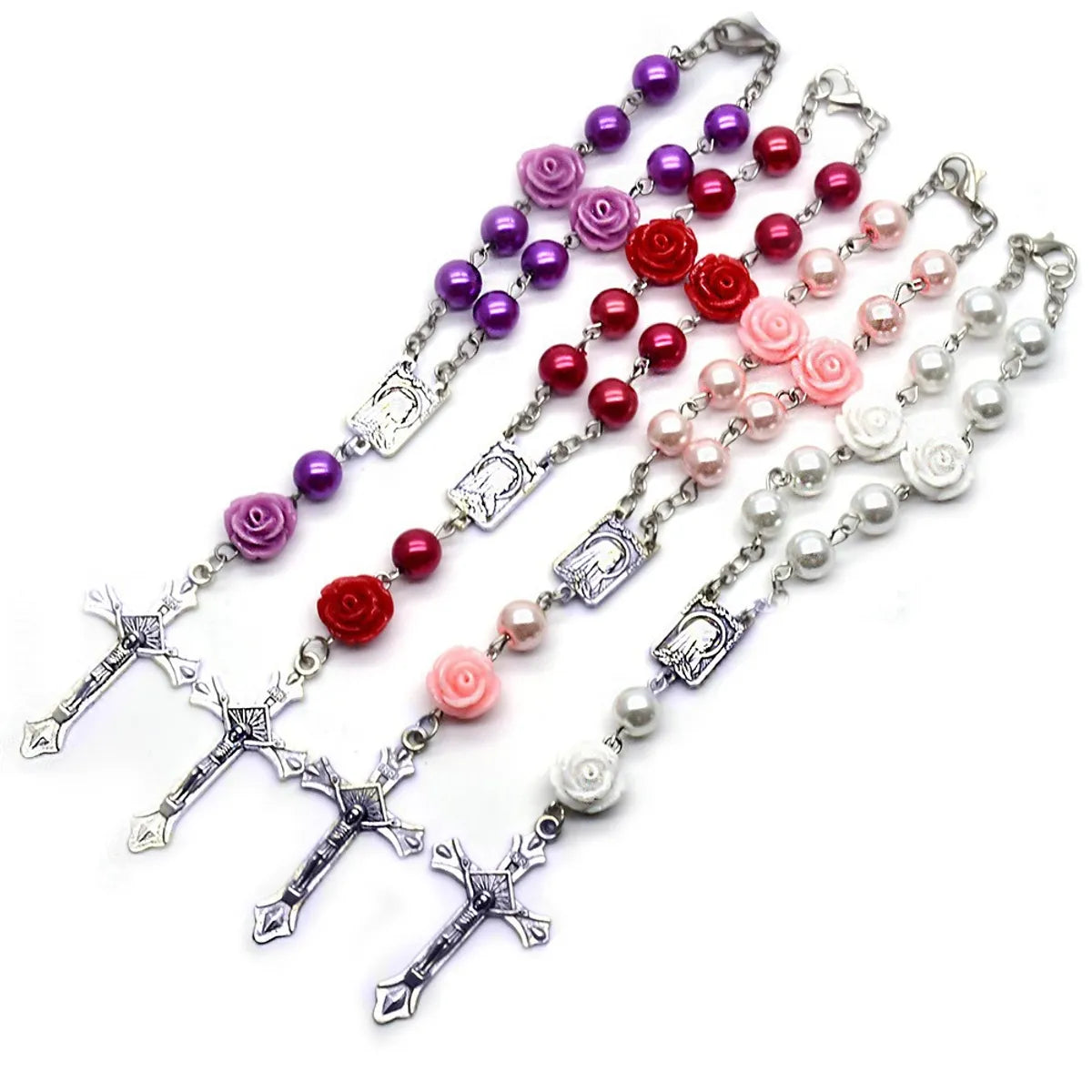 Elegant Cross Rose Alloy Resin Glass Wholesale Bracelets