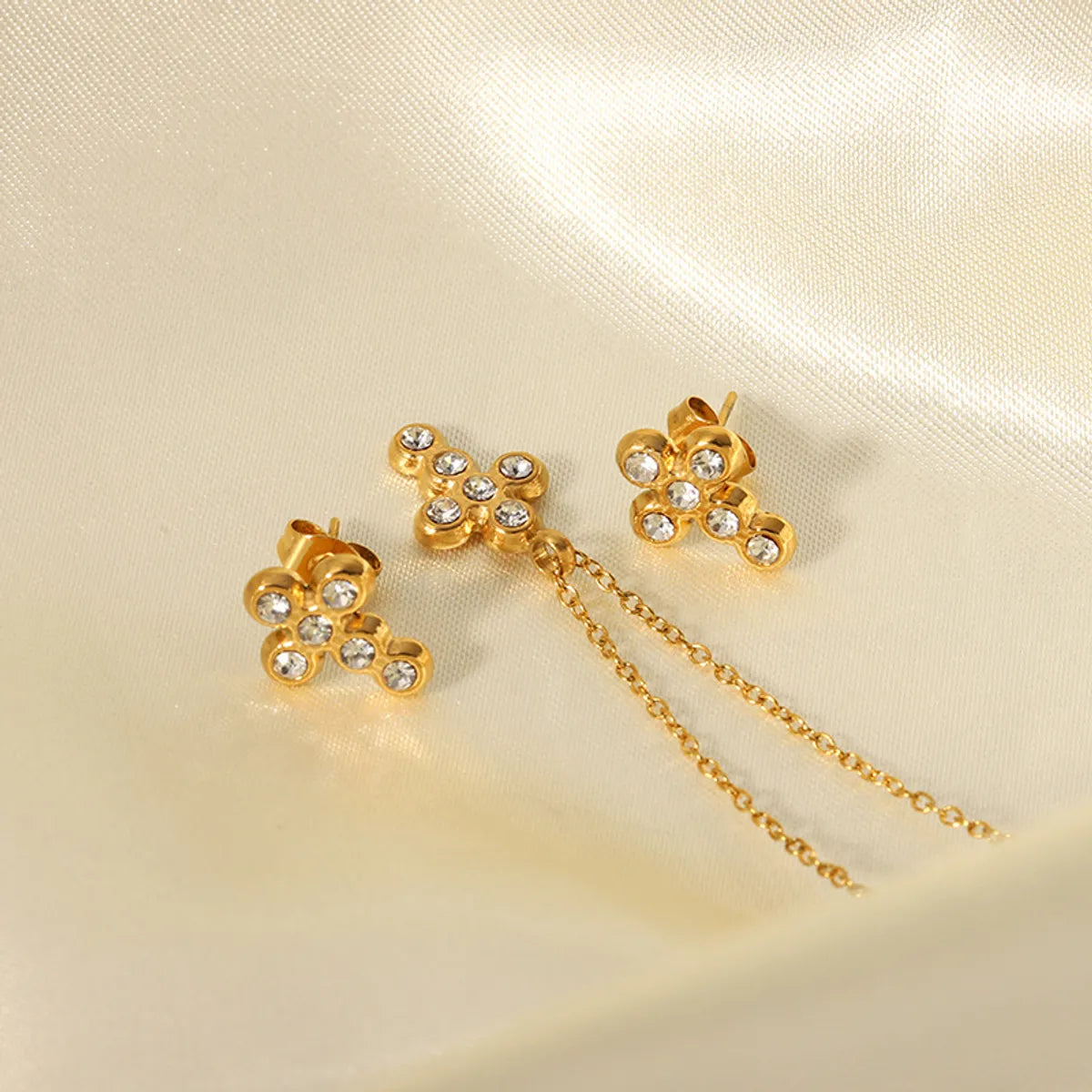 Wholesale Elegant Cross Stainless Steel Plating Inlay 18k Gold Plated Zircon Earrings Necklace