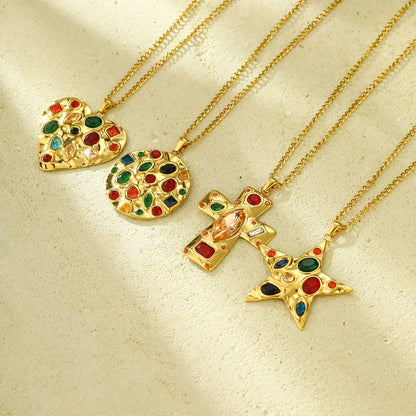 Elegant Cross Star Heart Shape Zircon 304 Stainless Steel Wholesale Pendant Necklace