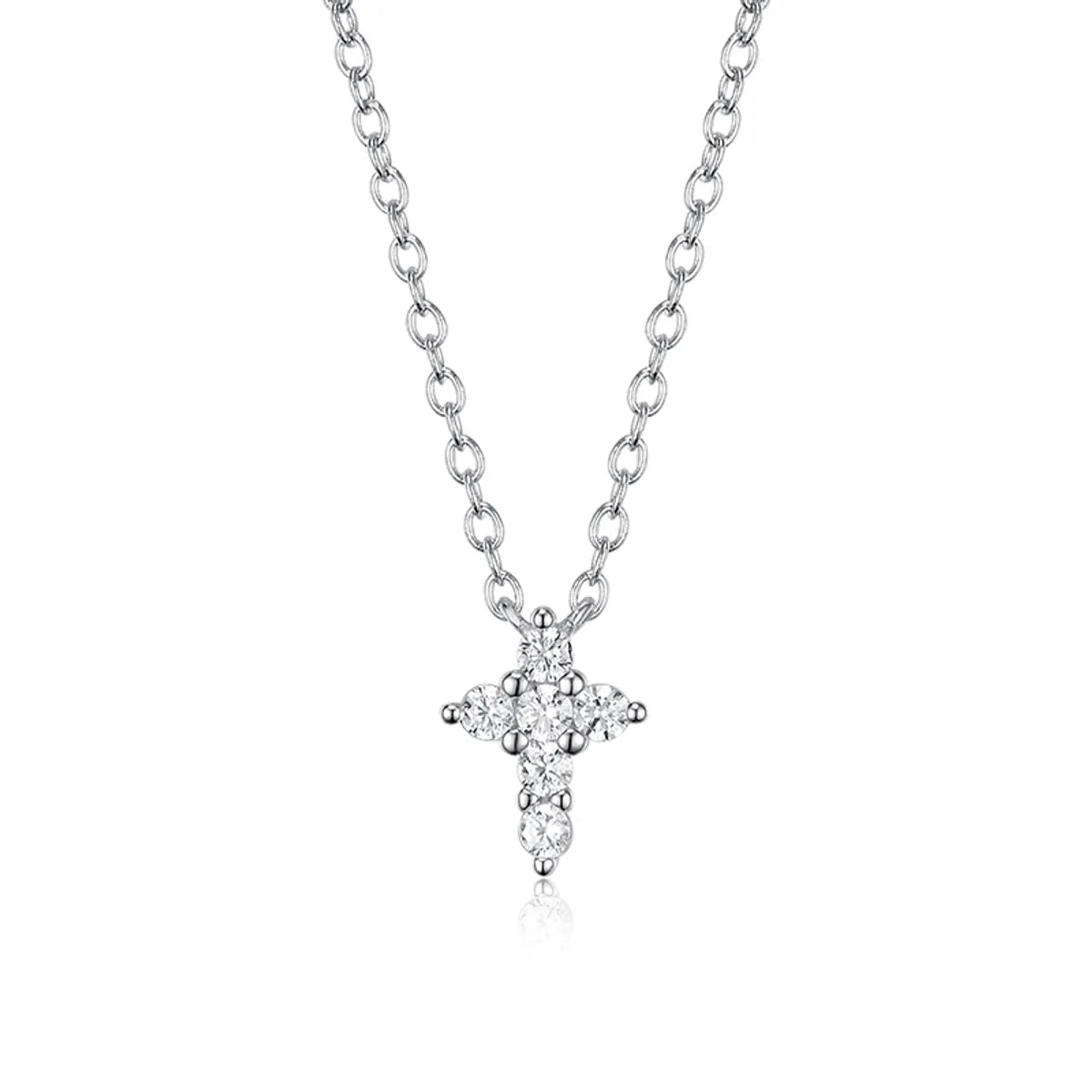 Elegant Cross Sterling Silver Inlay Zircon White Gold Plated Pendant Necklace