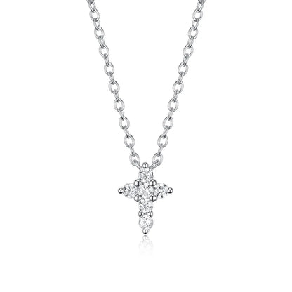 Elegant Cross Sterling Silver Inlay Zircon White Gold Plated Pendant Necklace