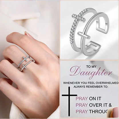 Elegant Cross Sterling Silver Plating Inlay Zircon Open Rings