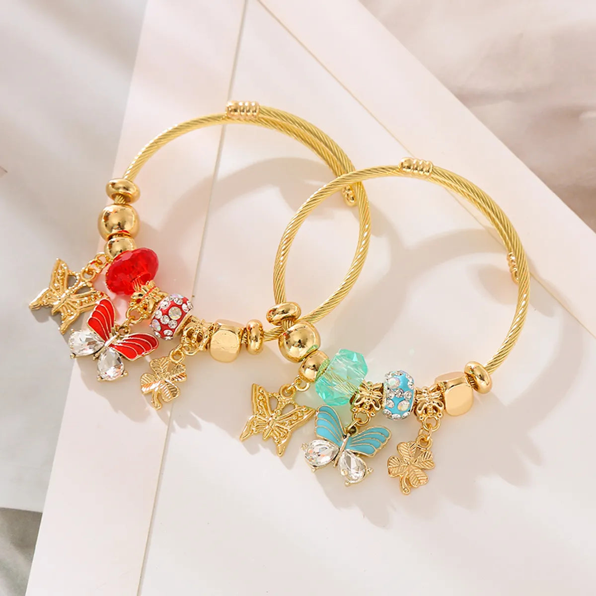 Elegant Cute Butterfly 304 Stainless Steel Alloy Rhinestones Bangle In Bulk