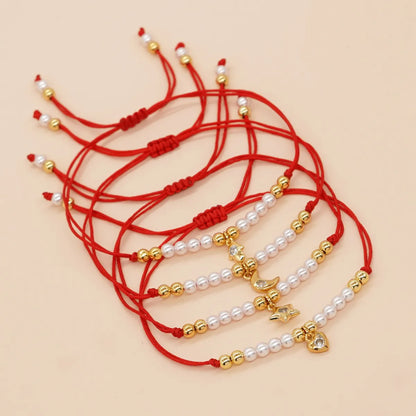 Elegant Cute Hand Star Moon Zircon Imitation Pearl Polyester Copper Wholesale Bracelets