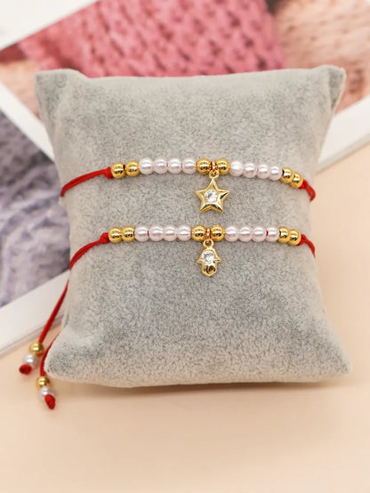 Elegant Cute Hand Star Moon Zircon Imitation Pearl Polyester Copper Wholesale Bracelets