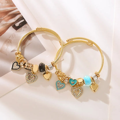 Elegant Cute Heart Shape Rhinestones 304 Stainless Steel Alloy Wholesale Bangle