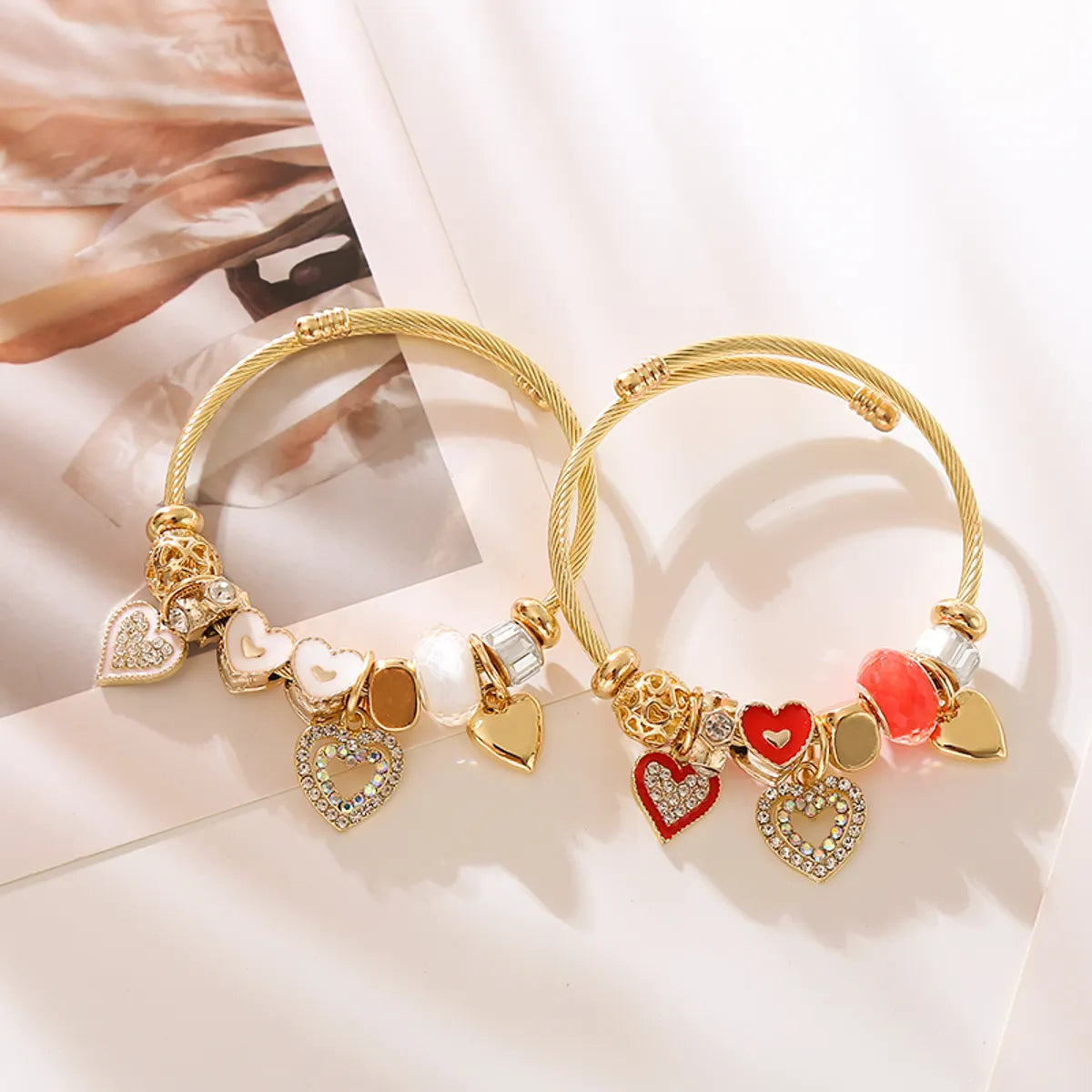 Elegant Cute Heart Shape Rhinestones 304 Stainless Steel Alloy Wholesale Bangle