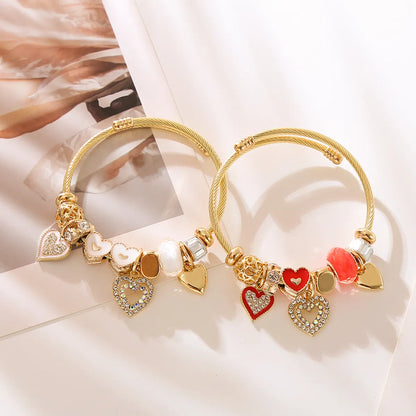 Elegant Cute Heart Shape Rhinestones 304 Stainless Steel Alloy Wholesale Bangle