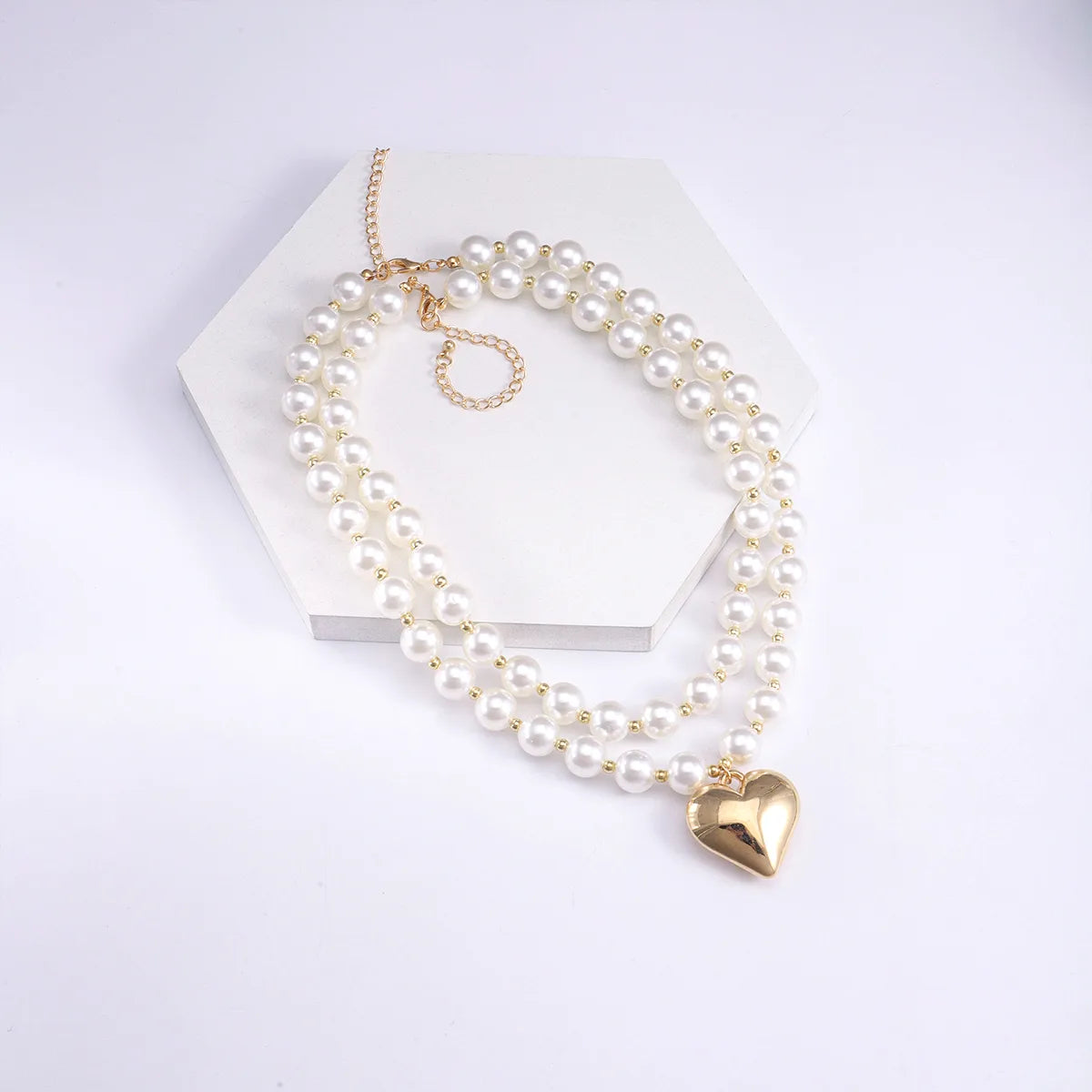 Elegant Cute Heart Shape Artificial Pearl Alloy Plastic Wholesale Double Layer Necklaces