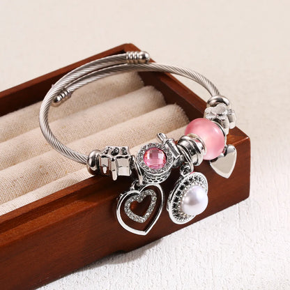 Elegant Cute Heart Shape Butterfly Elephant Stainless Steel Alloy Beaded Inlay Artificial Pearls Rhinestones Bangle