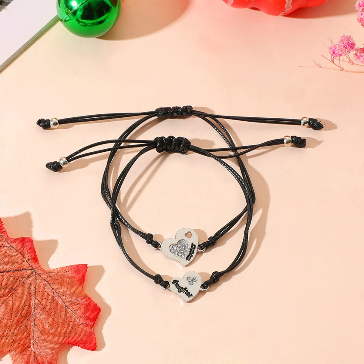 Elegant Cute Heart Shape Ccb Pu Leather Alloy Plating Braid Inlay Rhinestones Rhodium Plated Thanksgiving Women's Drawstring Bracelets