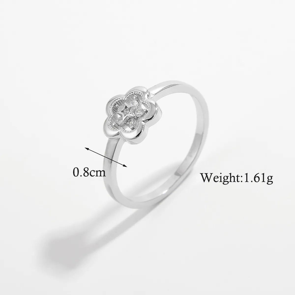 Elegant Cute Lady Flower Sterling Silver Plating Hollow Out Inlay Zircon White Gold Plated Rings