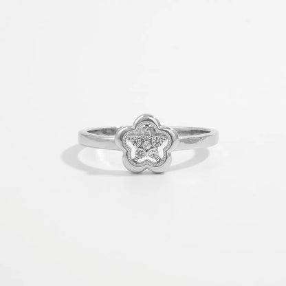 Elegant Cute Lady Flower Sterling Silver Plating Hollow Out Inlay Zircon White Gold Plated Rings