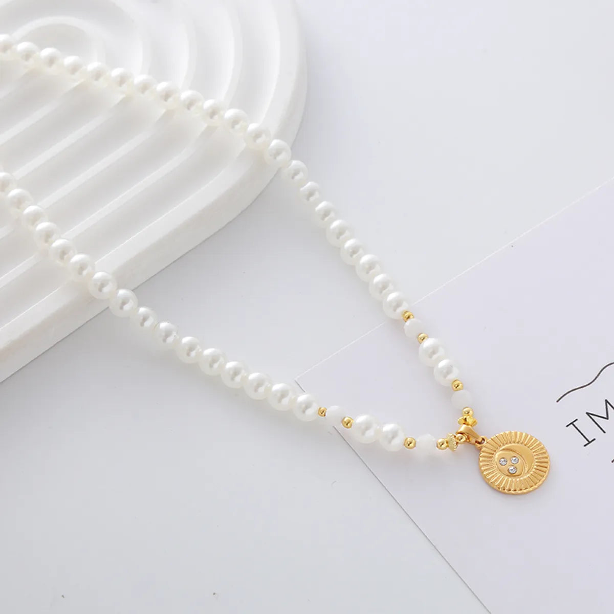 Elegant Cute Luxurious Geometric Devil's Eye Stainless Steel Natural Stone Glass Pearl Beaded Inlay Zircon 18K Gold Plated Women's Pendant Necklace