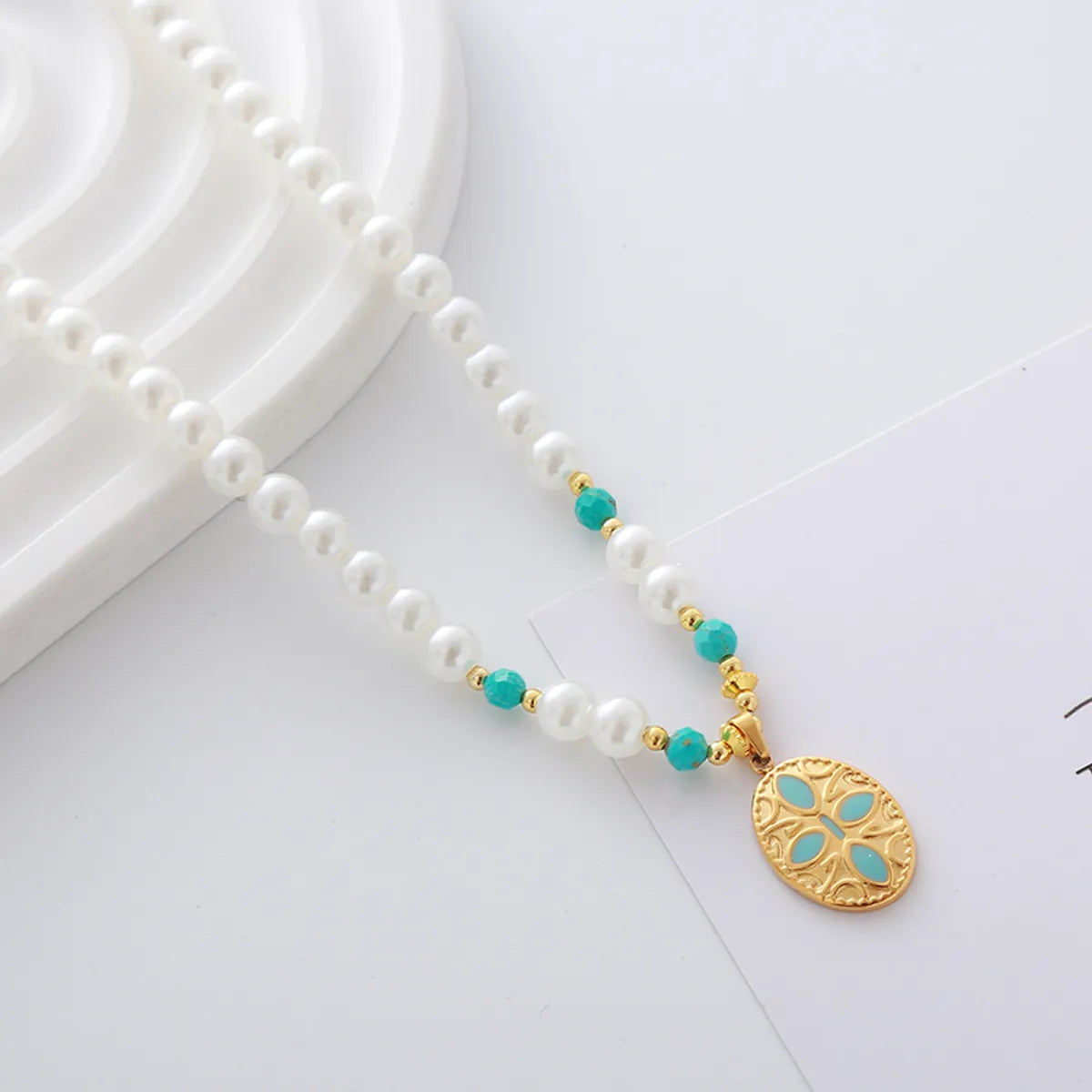 Elegant Cute Luxurious Geometric Devil's Eye Stainless Steel Natural Stone Glass Pearl Beaded Inlay Zircon 18K Gold Plated Women's Pendant Necklace