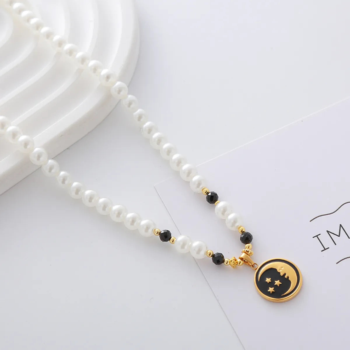 Elegant Cute Luxurious Geometric Devil's Eye Stainless Steel Natural Stone Glass Pearl Beaded Inlay Zircon 18K Gold Plated Women's Pendant Necklace