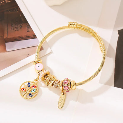 Elegant Cute Round Devil's Eye Tree Alloy Beaded Inlay Artificial Pearls Rhinestones Women's Bangle