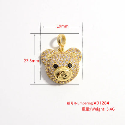 Elegant Cute Shiny Animal Little Bear Copper 18k Gold Plated Zircon Pendants Necklace Pendant In Bulk