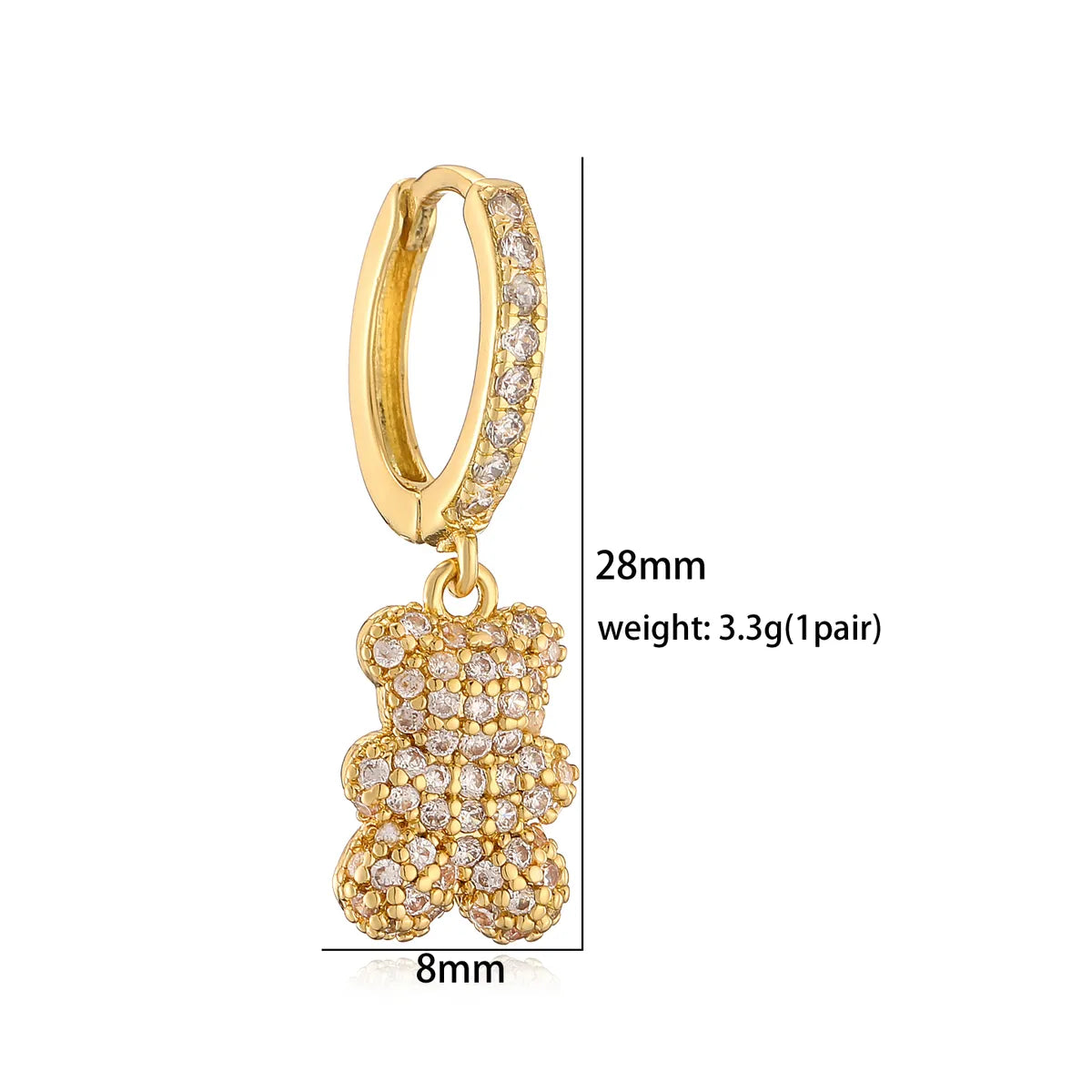 Elegant Cute Simple Style Bear Copper Plating Inlay Zircon 18k Gold Plated Rings Earrings Necklace