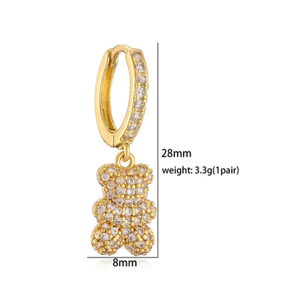 Elegant Cute Simple Style Bear Copper Plating Inlay Zircon 18k Gold Plated Rings Earrings Necklace